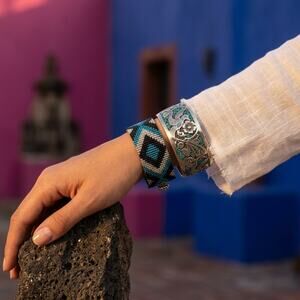 Mexican hand made bracelet  one of a kind  s-med -lg size 6 x 1.5 IN